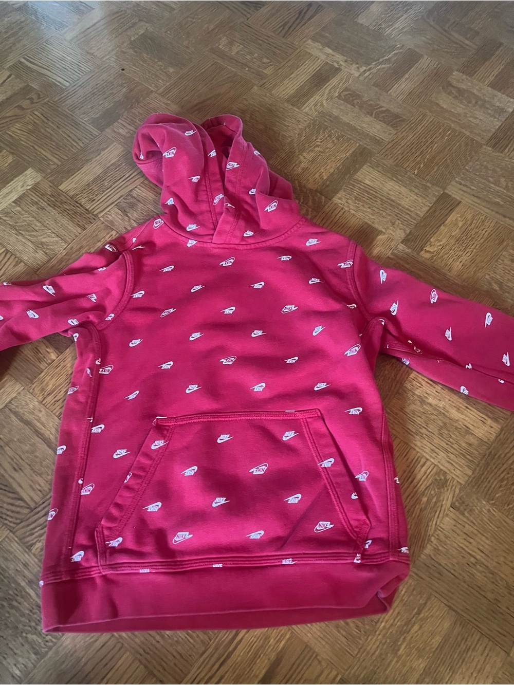 Nike Kids Pink Hooded Sweatshirt with White Logo Print